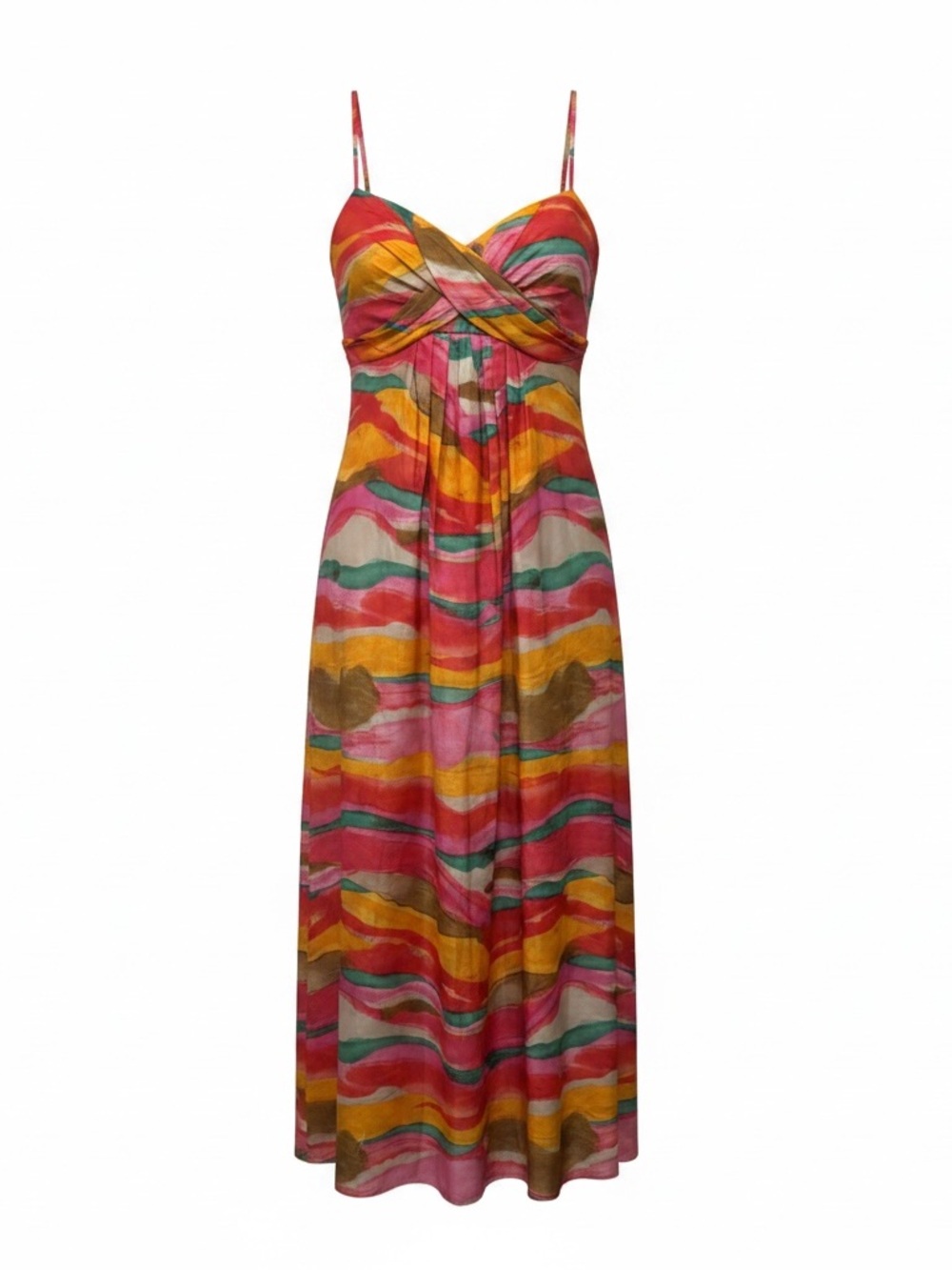 Suzi Chin Maggy Boutique Silk Watercolor Abstract Maxi Dress Size 10